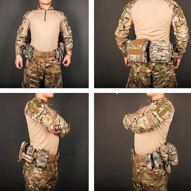 YAKEDA Molle Cinturón de batalla Molle Cinturón de combate táctico Airsoft Cinturón resistente con bolsas 8 en 1