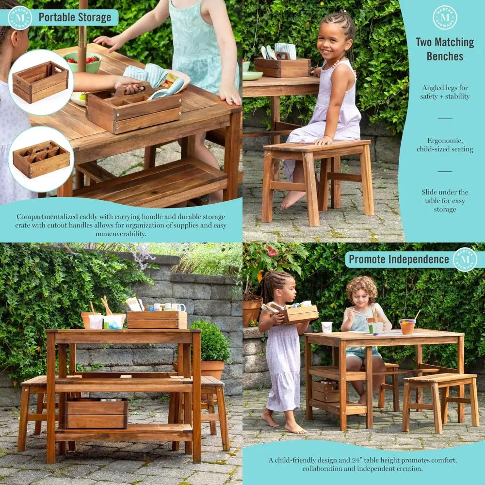 Acacia Wood Kids Outdoor Craft Table Set