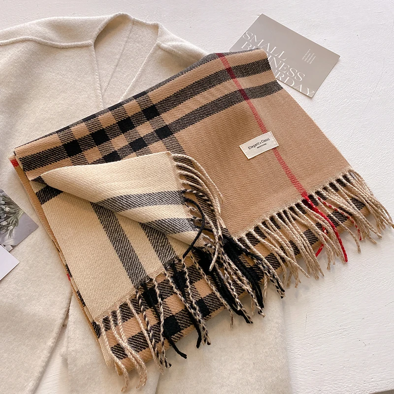 New Autumn Winter Fashion Cashmere Plaid Design Scarf Men Women Warm Thickening Shawl Neckerchief Scarves Bufanda Tassel 2024