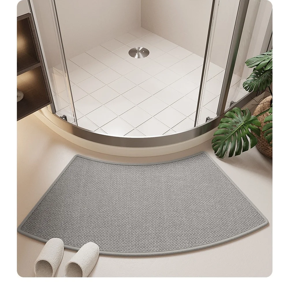 Non Slip Curved Bathroom Mat Absorbent Quick Dry Shower Rug Soft Breathable Blended Fiber Floor Mat 75x40cm Brown Gray Red White