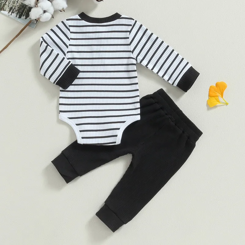 RUEWEY Newborn Baby Boy Pant Sets Spring Autumn Clothes Long Sleeve Striped Bodysuit and Pants Set Infant Baby Items Clothing