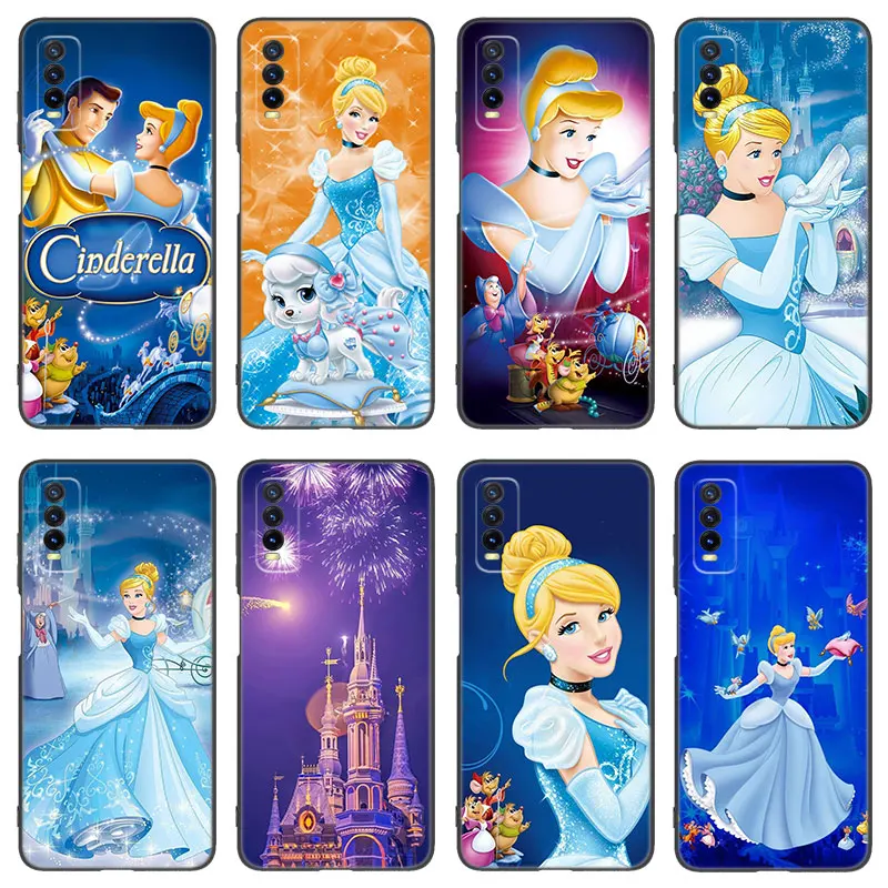 Princess Cinderella Black Silicone Phone Case For VIVO V27 V29 V30 Pro Y02 Y15 Y17 Y33 Y76 S Y27 Y55 Y78 5G Y16 Y21 Y22 Y35 Y36