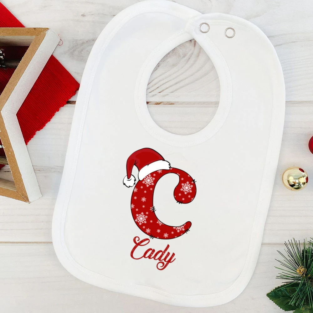 Personalised initial with name Christmas Baby Bibs Girls Boys Cotton Bib Newborn Saliva Towel winter holiday Xmas Gifts for baby