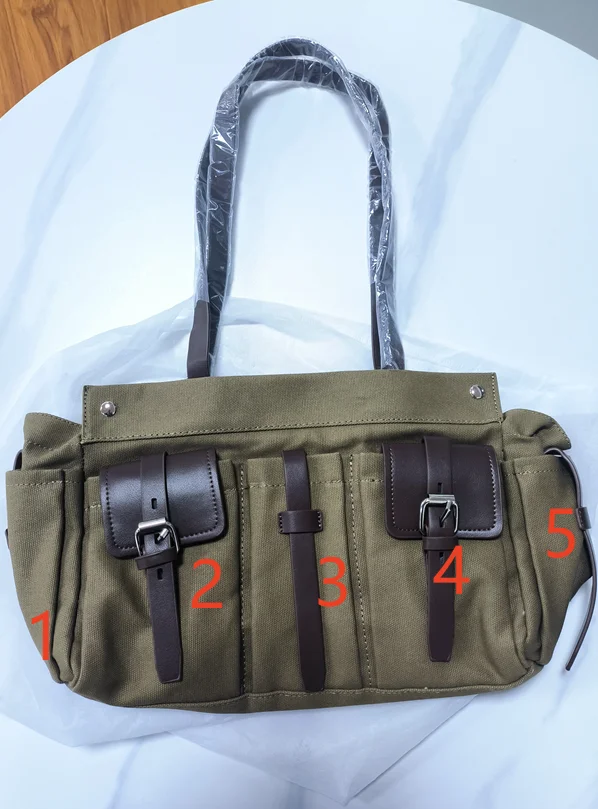 Luxuriöse Canvas-Leder-Mehrfach-Taschen-Tragetasche, Damen-Schultertasche mit Reißverschluss im Vintage-Stil, Motorrad-Biker-Style Handtasche, Leichtgewichtig – Detail 1