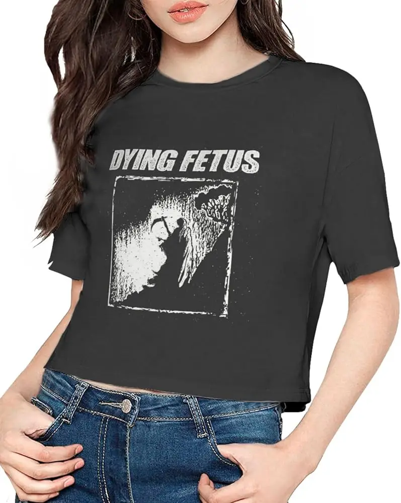 Dying Fetus Women's T-Shirt Casual Short Sleeve Cropped T Shirts Round Neck Crop Tops Tees Black