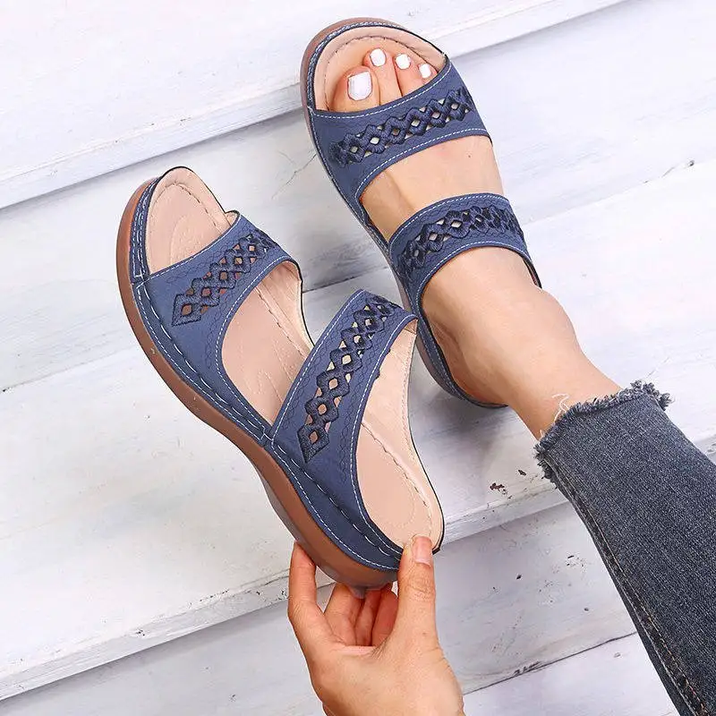 

2025 Summer Womens Wedge Sandals Retro Non-Slip Thick Sole Slippers Comfort Round Toe Beach Walking Shoes Plus Size 35-43