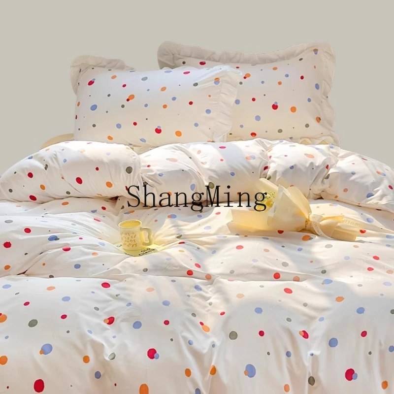 

ZYY household skin-friendly cotton washed cotton four-piece set lace sheet mattress bedding