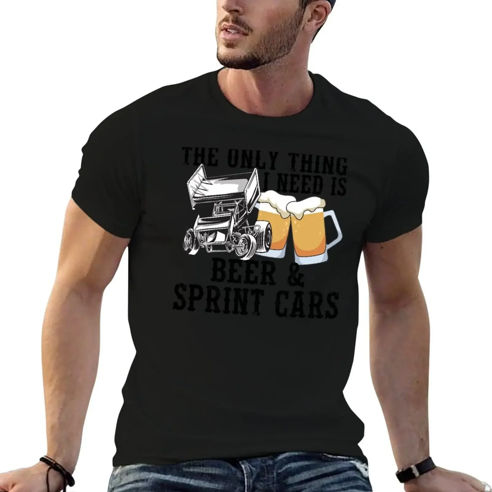 SPRINT CAR / DIRT TRACK RACING / RACE CAR: Beer & Sprint Cars T-Shirt luxury t-shirt korean fashion men graphic t shirts