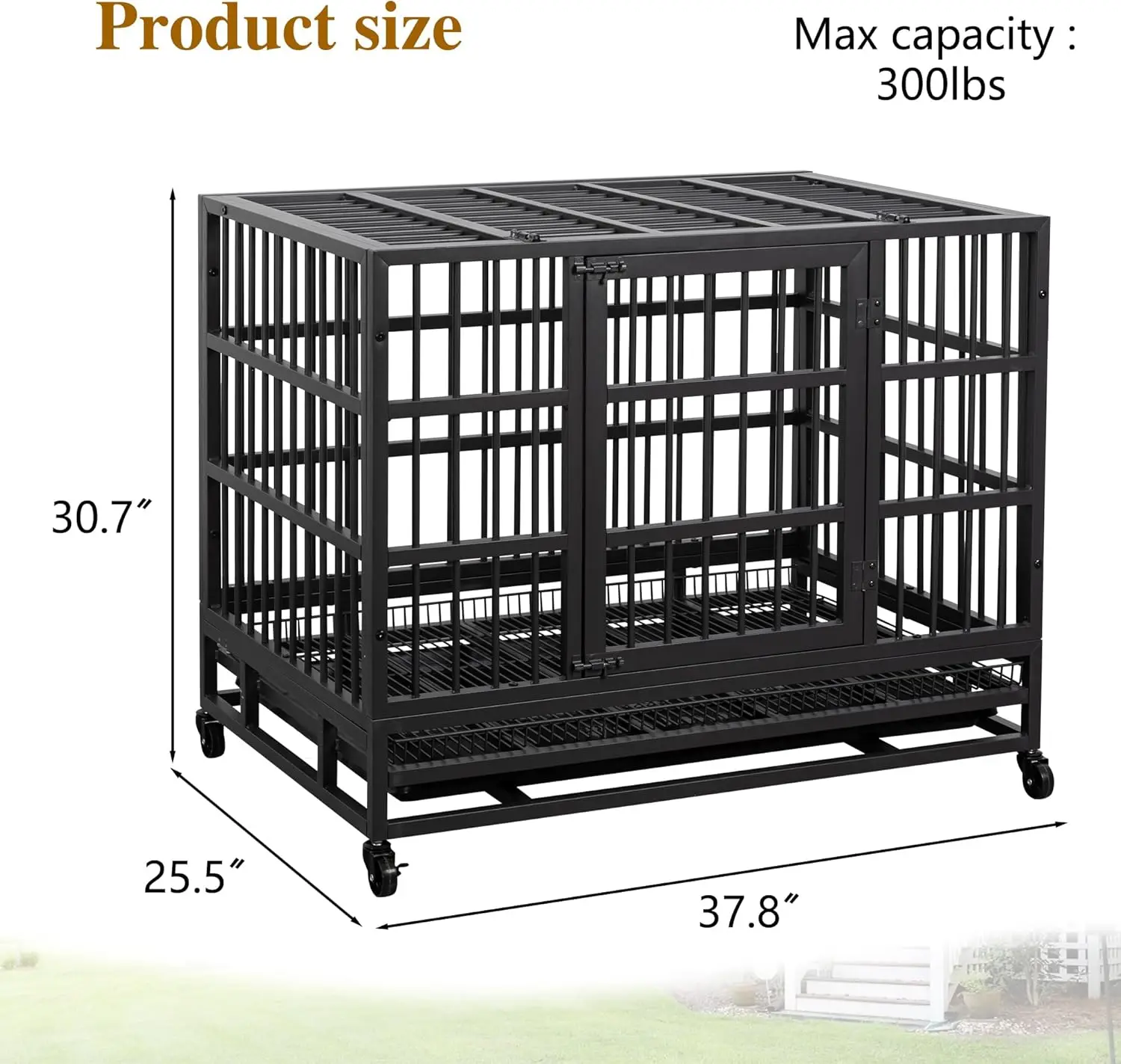 38 Inch Heavy Duty Indestructible Dog Crate, Escape Proof Dog Cage Kennel with Lockable Wheels,High Anxiety Double