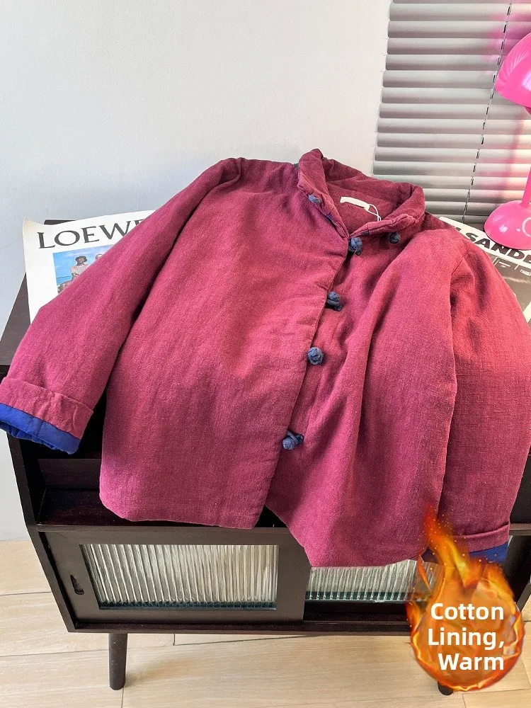 

Женское хлопковое пальто Thiened Jaet в китайском стиле в стиле ретро с пуговицами, свободная длинная зимняя теплая одежда с воротником-стойкой све