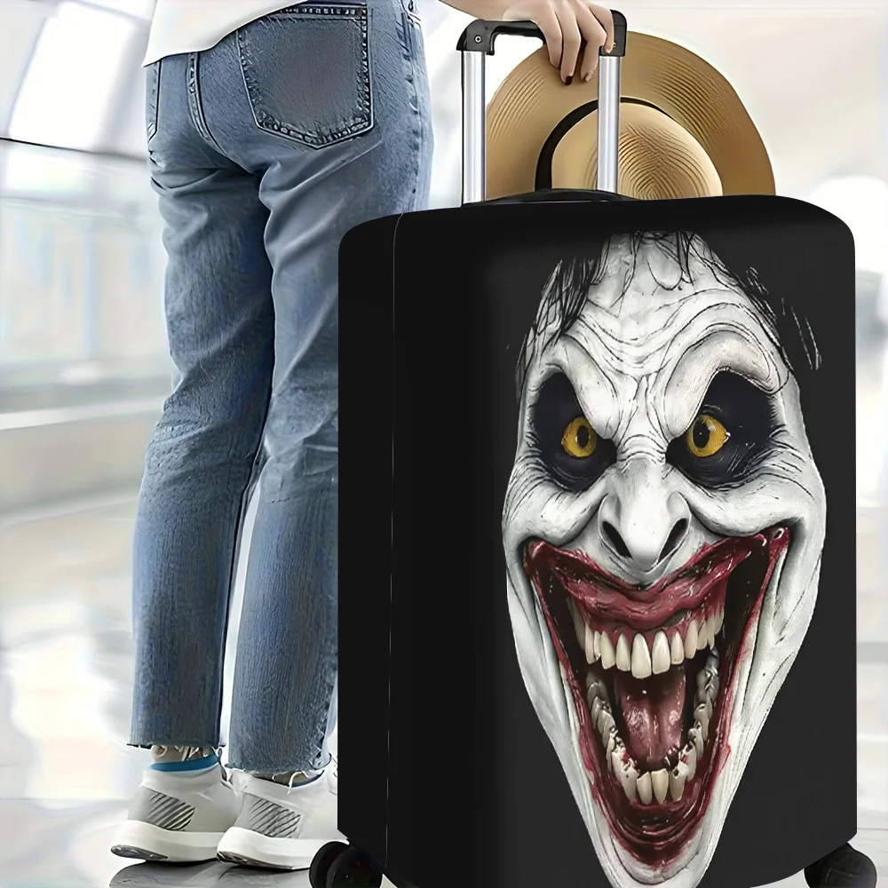 1pc of luggage cover with a creepy clown face print. Fits 18–32-inch suitcases; perfect for Halloween-themed luggage.