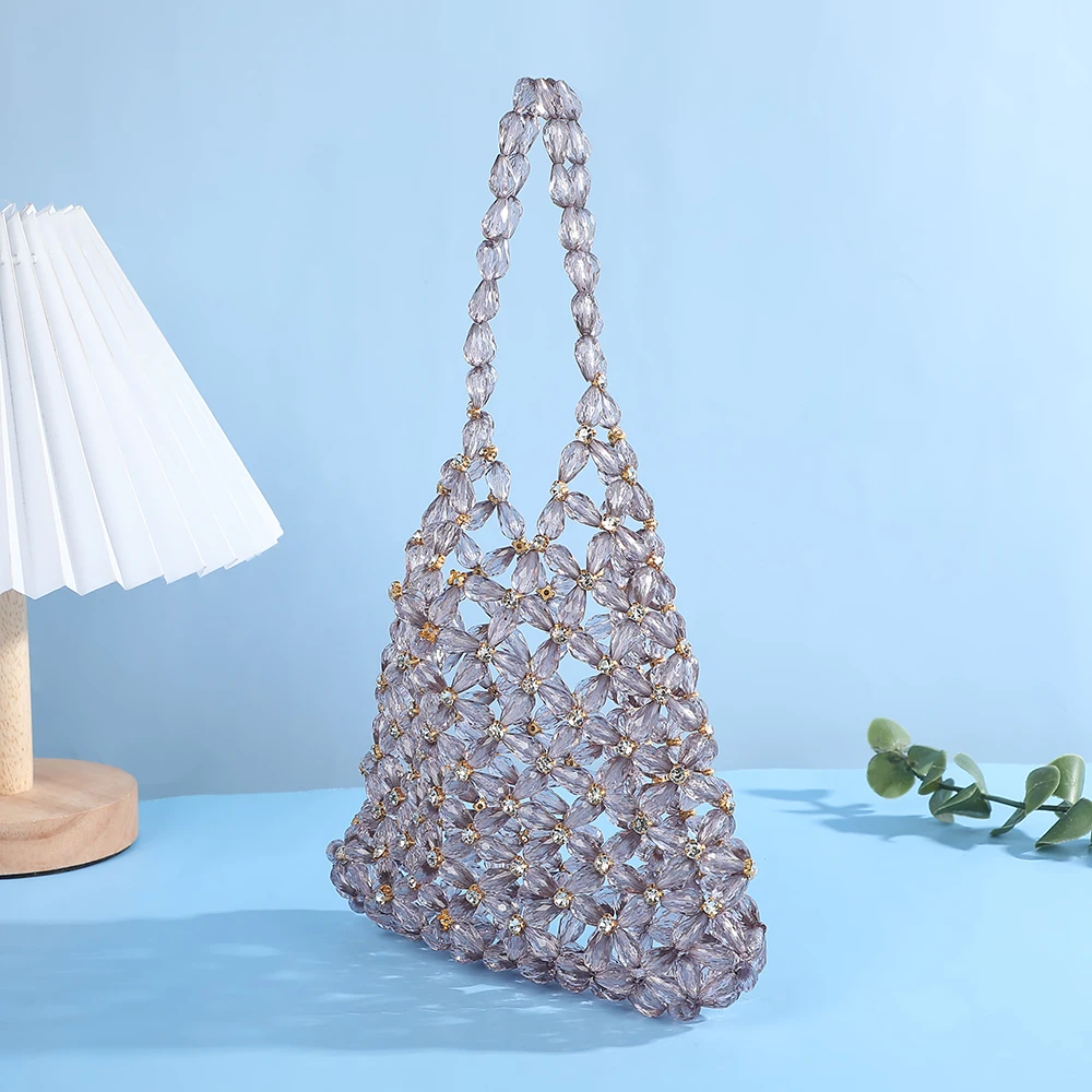 Luxury Handmade Pearls weave hollow bag Women Beaded Handbag Mini Crystal Pack Handbags Fashion Beads Women\'s evening party Bags