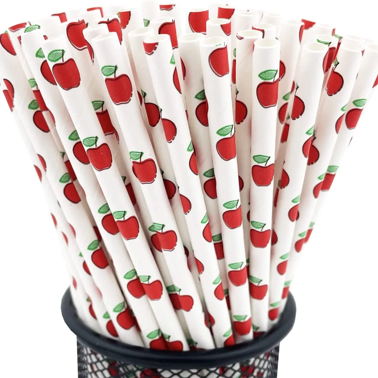 100 Pcs Green Red Apple Paper Straws Bulk,Fruit Cute Summer Beach Pool Cocktail Kids Birthday Party Drinking Bar Cake Pop Sticks