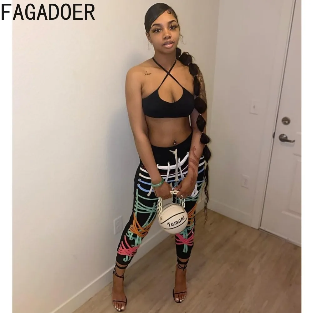 FAGADOER Rope Patchwork Fashion Streetwear Pants Loose Women Gothic Punk Style High Waist Wide Leg Trousers Sweatpants Women