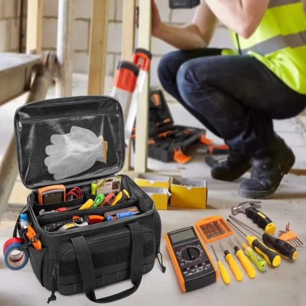 Comfortable Handle Tool Storage Bag Black Color Easy Carrying Multifunctional Work Bag Thick Padded Base Tool Case