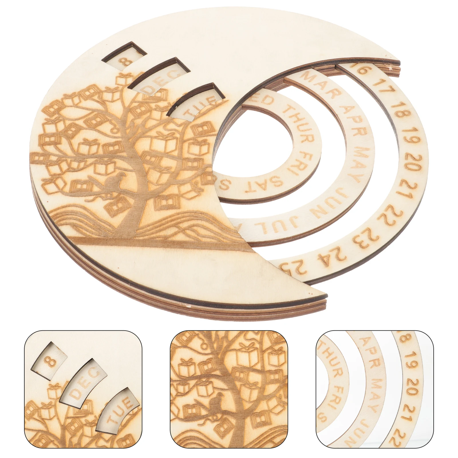 

Wooden Perpetual Calendar Decoration Home Art Wall Ornament Moon Calendar Wall Wooden Craft Rounded Corners Scratch