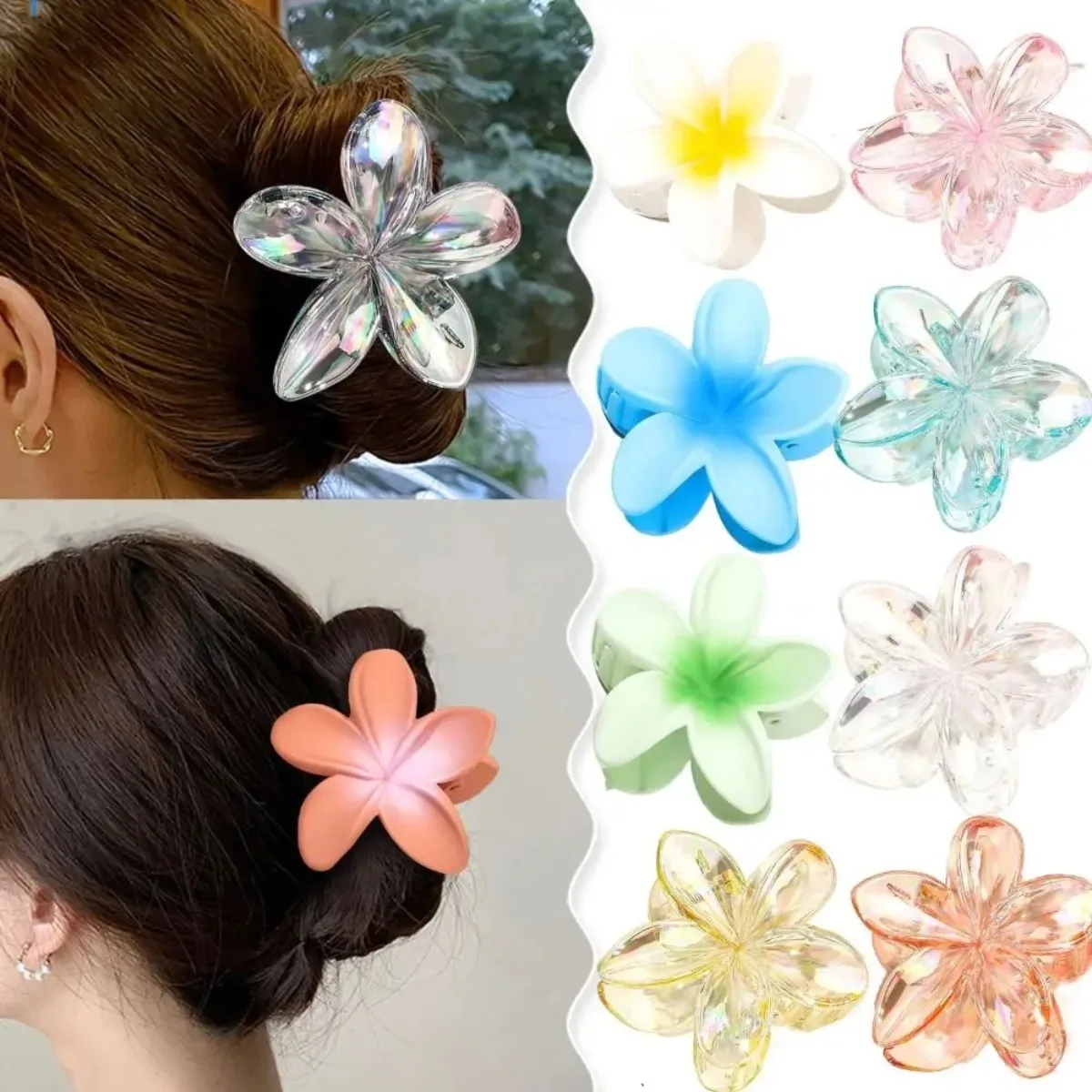 Colorful Transparent Flower Hair Clip – Sweet Plumeria Design, Fashion Hair Accessory