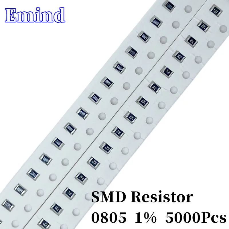 

5000Pcs 0805 Smd Resistor 1% 1R 12 15 20 22 33 180Ohm 1K 10 100 220 330 360 430 470 510 560 620 680 750 820K 1 2.2 3.3 4.7 5.1M