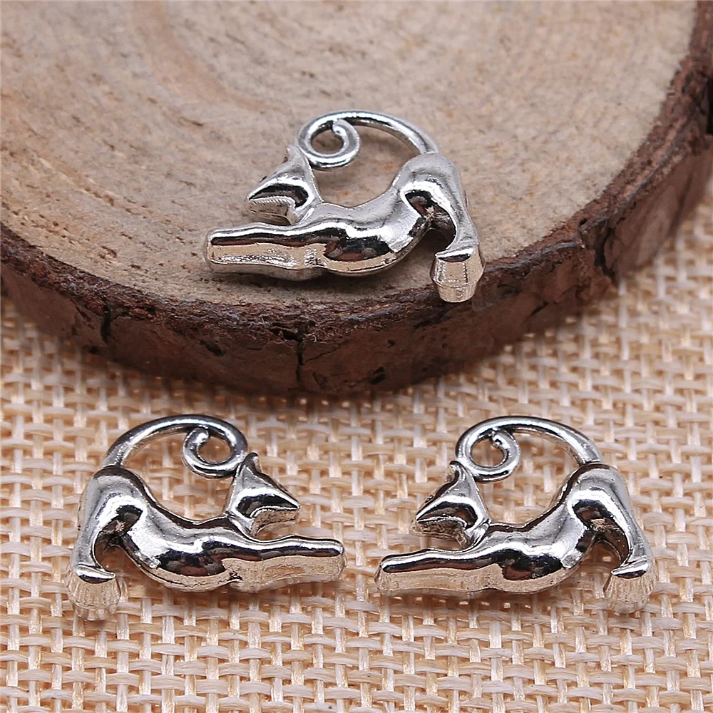 WYSIWYG 10pcs Charms Lazy Cat 15x18mm Antique Bronze Color Pendants Making DIY Handmade Tibetan Silver Color Finding Jewelry