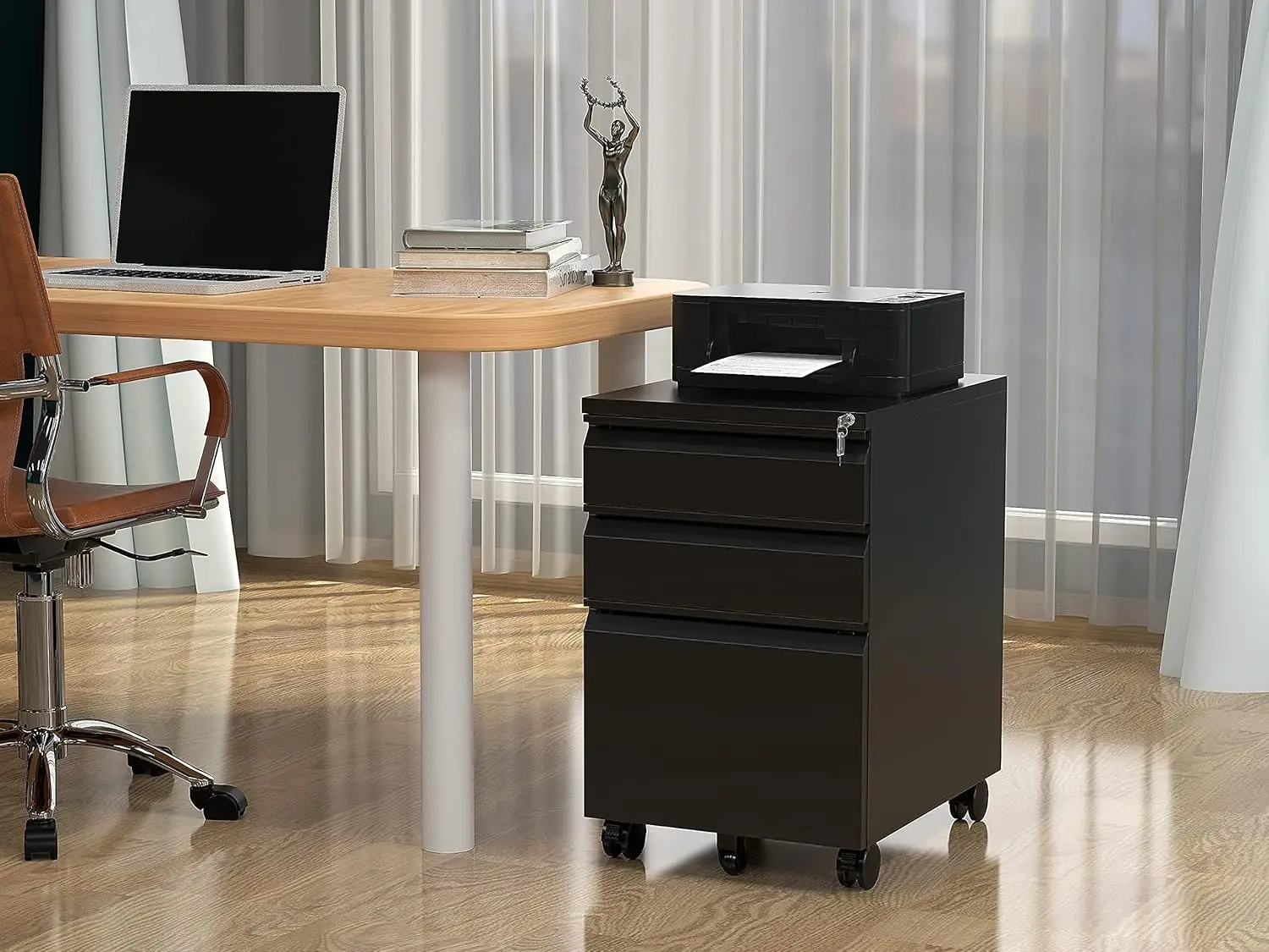 3 Drawers File Cabinet with Lock Metal Vertical File Cabient with Wheels Mobile File Cabinet for Office Home,Fully Assembled