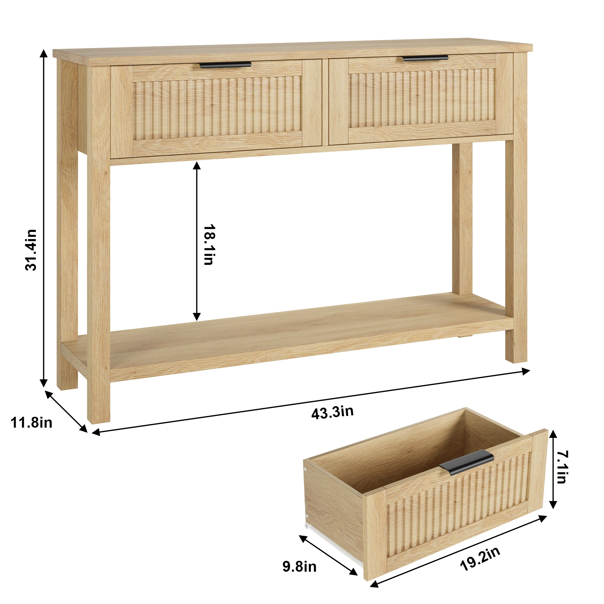 Farmhouse Style Entryway Console Table, 43 Inch Wooden Sofa Table with 2 Drawers, and 2 Tier Storage for Living Room and Foyer