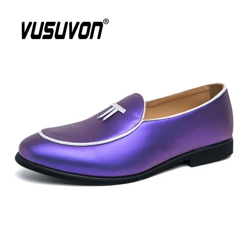 Fashion Men Loafers Breathable PU Leather 38-46 Size Boys Green Purple Outdoor Casual Autumn Mules Dress Flats