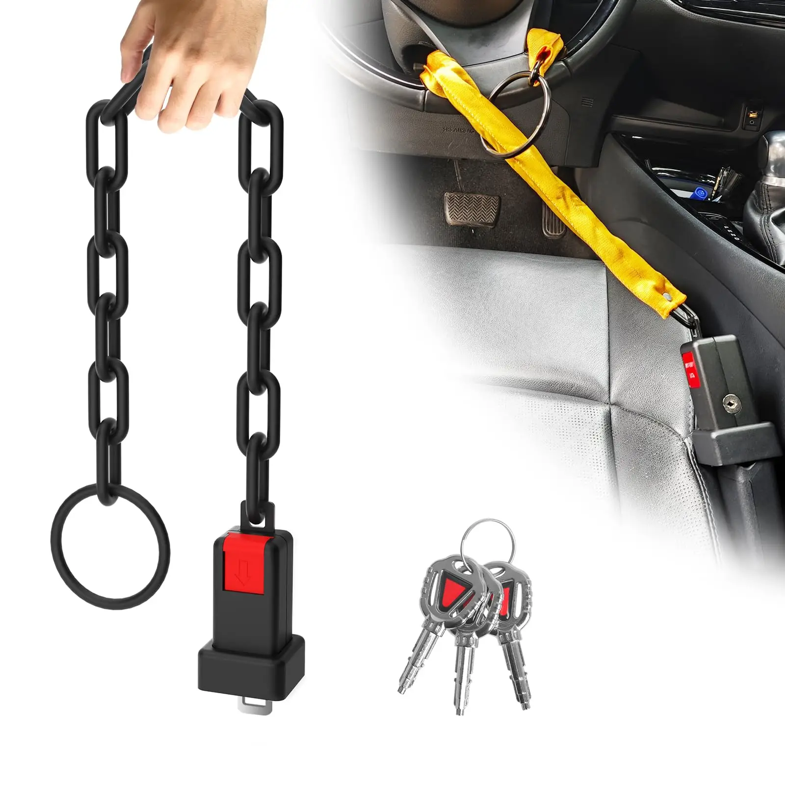 Steering Wheel Lock Anti-Theft Device With 3 Keys For Car SUV Golf Cart