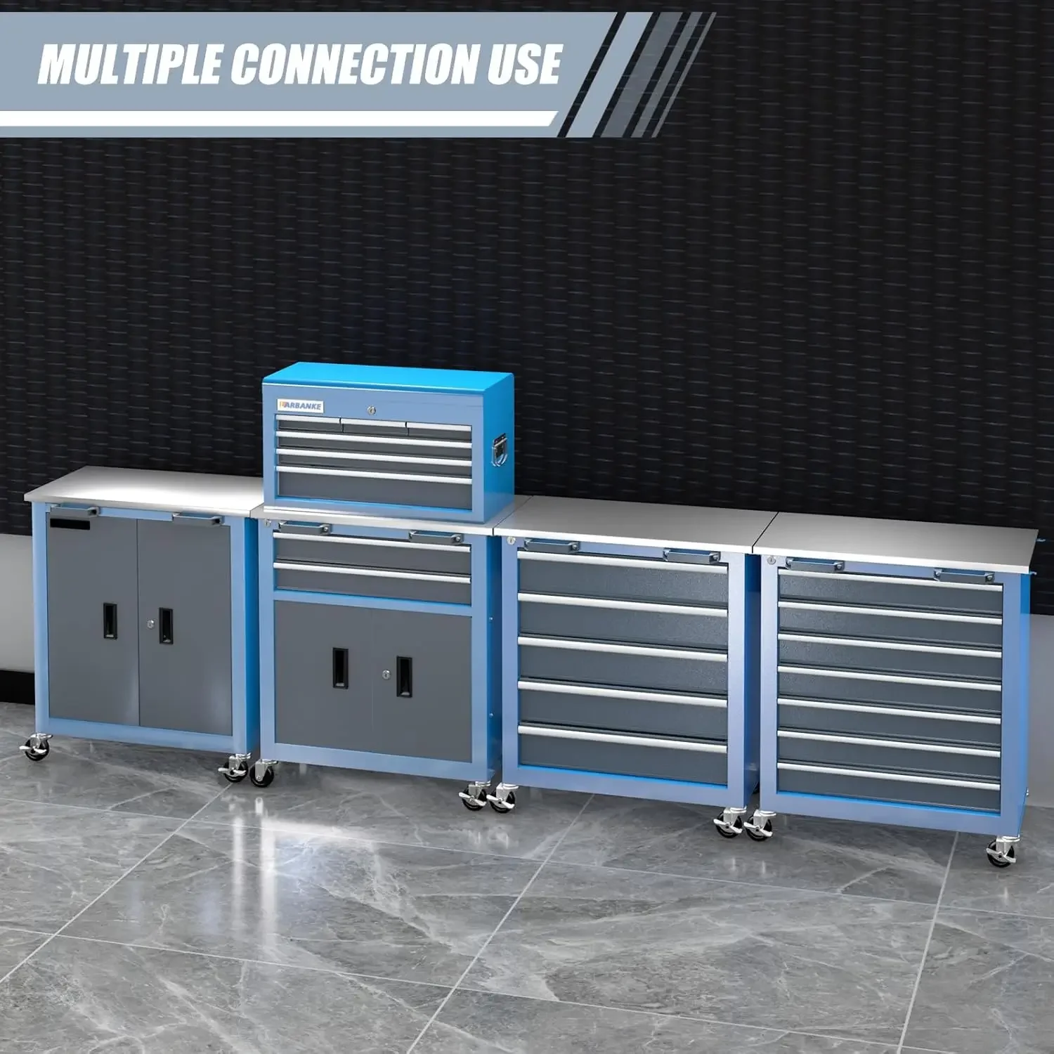 8-Drawer Rolling Tool Chest with Wheels and Door,Tool Box with Sliding Drawer,Stainless Steel Countertop Tool Chest,Tool Chest