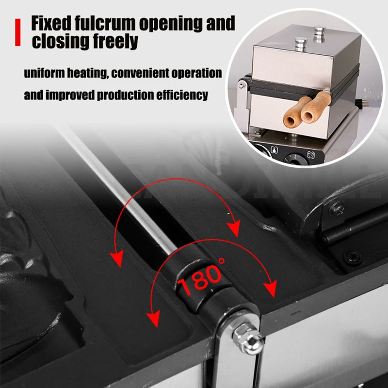 ماكينة صنع وافل الاسماك من Taiyaki ماكينة صنع الوافل على شكل فم الاسماك على شكل الايس كريم ماكينة صنع الوافل المخروطية غير لاصقة