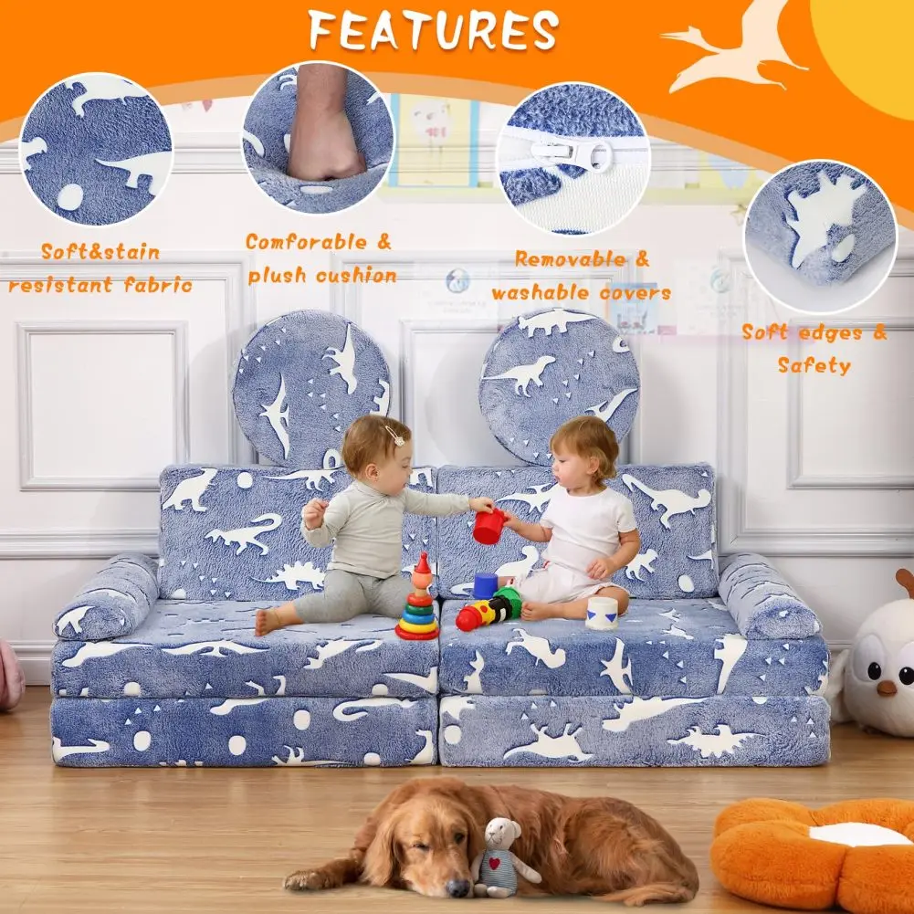 

Kids Play Couch Glow In The Dark Toddler Convertible Modular Sofa for Nursery Playroom Children's Sofas Living Room