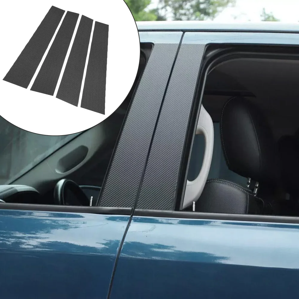 

For Dodge Ram 1500/2500/3500 2019 2020 2021 2022 2023 4Pcs Car Door Window B Pillar Posts Sticker Trim Carbon Fiber Glossy Black