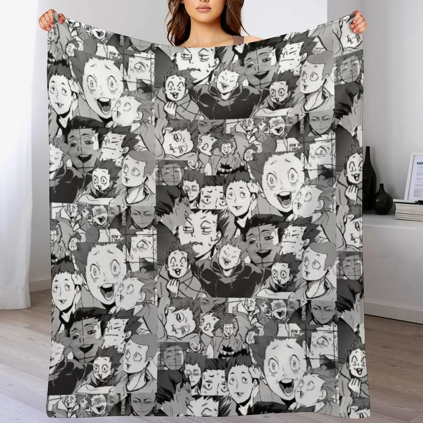 

Tendou Satori Manga Panels Throw Blanket Softest Hair Thermals For Travel Summer Beddings Blankets