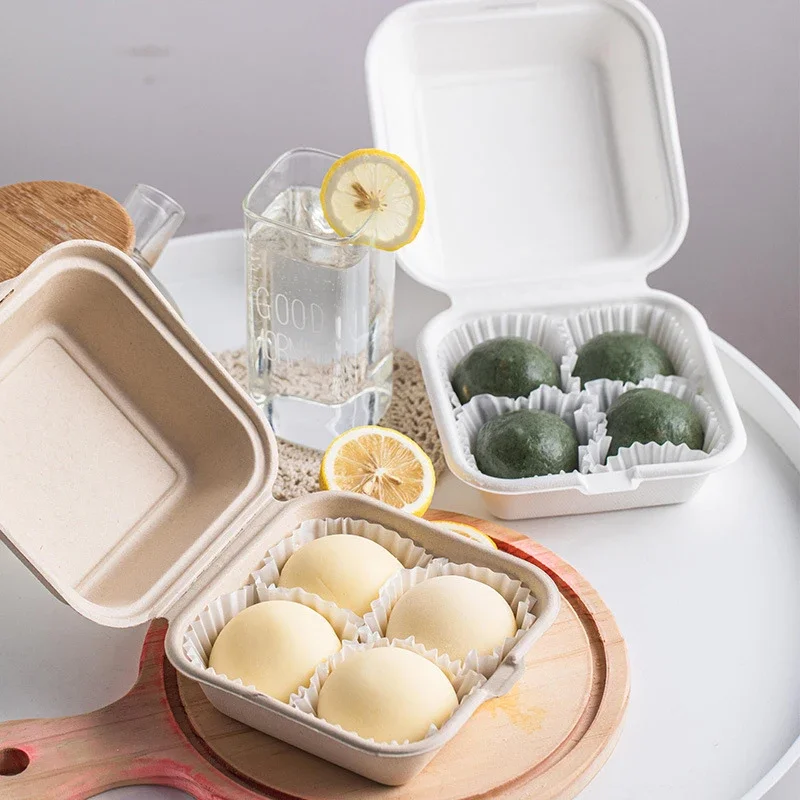 10PCS Disposable Biodegradable 6 Inch Hamburger Box,Bento Lunch Box Baking Cak Food Containers Dessert Protection Snack Box