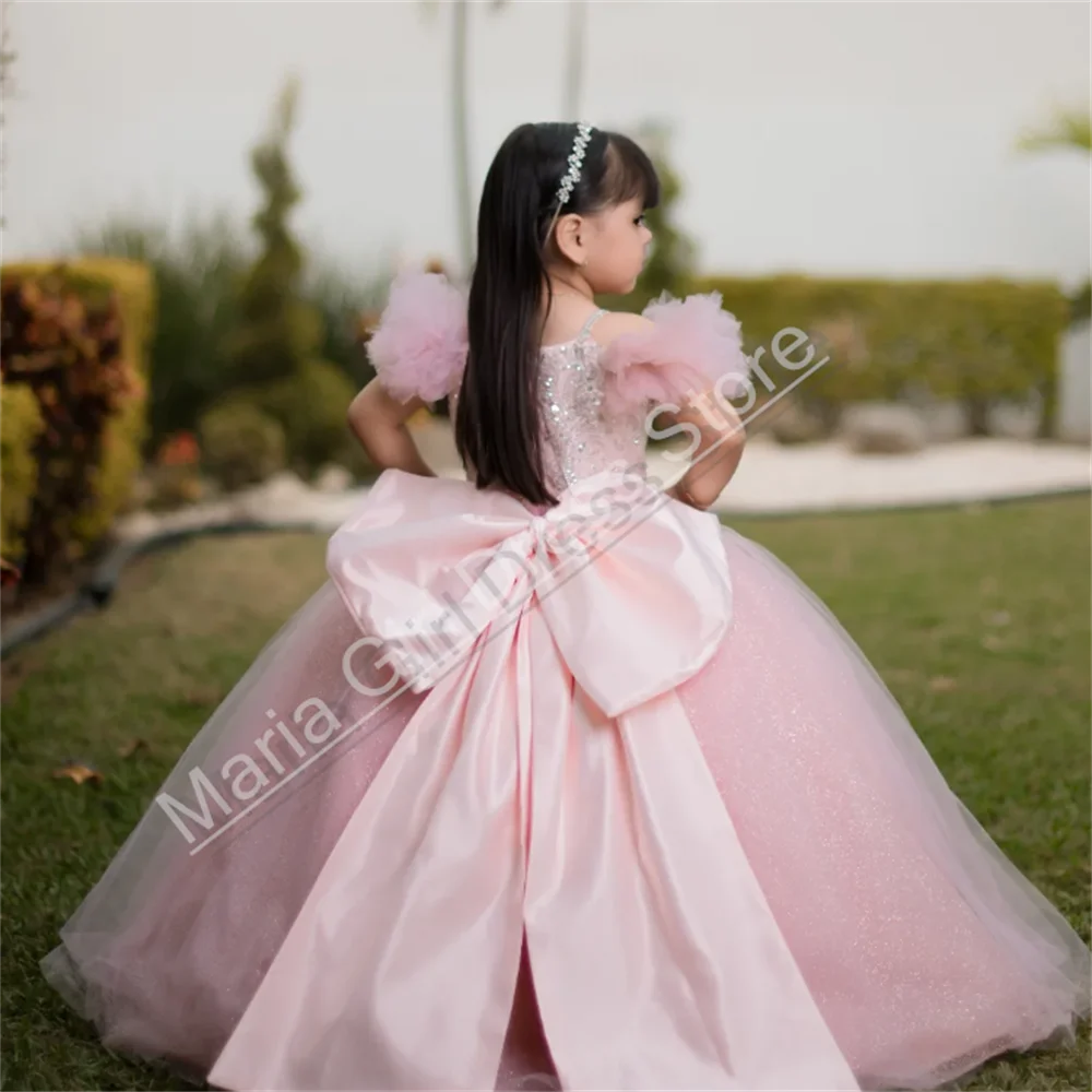 

Pink Flower Girl Dress Thin Straps Off The Shoulder Elegant Children's First Communion Dress Birthday Party Customization