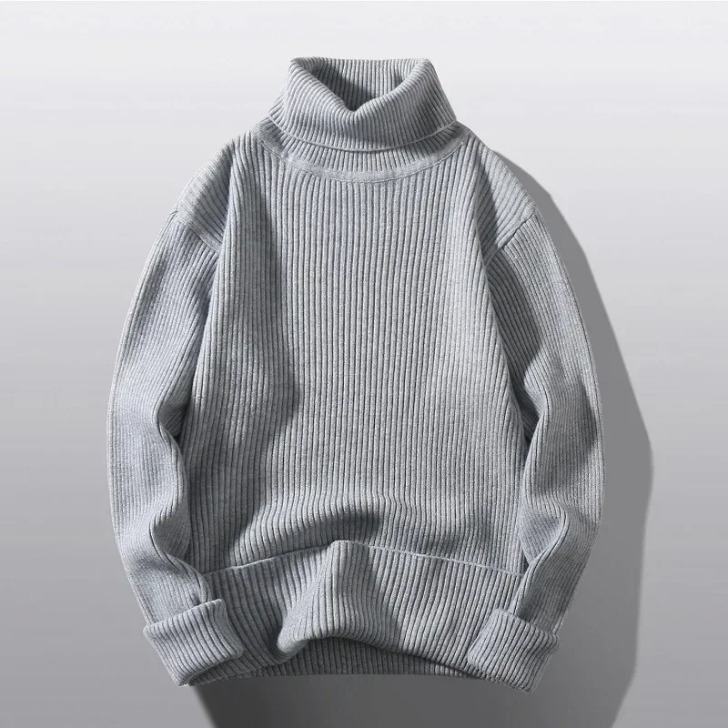 

Winter Men's Solid Color Slim Fitting High Neck Bottom Long Sleeved Pullover with Youth Stripes