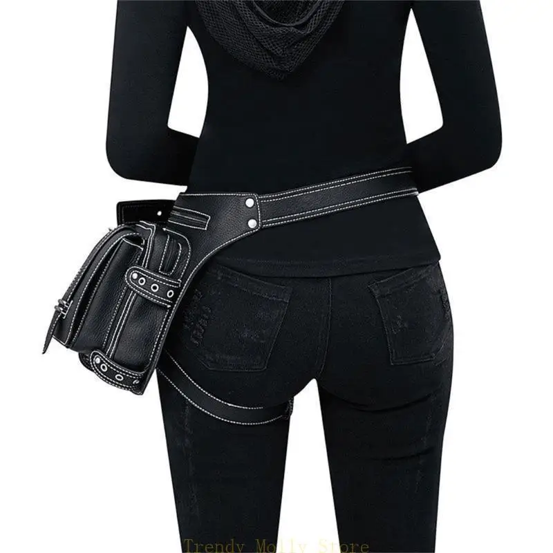 

N5KB Vintage Steampunk Waist Bag for Women Fashion Gothic Leathers Crossbody Shoulder Bag Bags Thigh Leg Purse