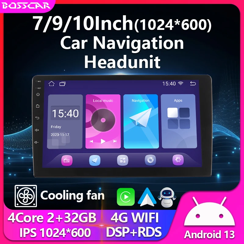

BOSSCAR 2Din Car Radio 7"9"10" Touchscreen GPS FM Carplay Universal Android Central Multimedia MP5 Player Wireless Autoradio
