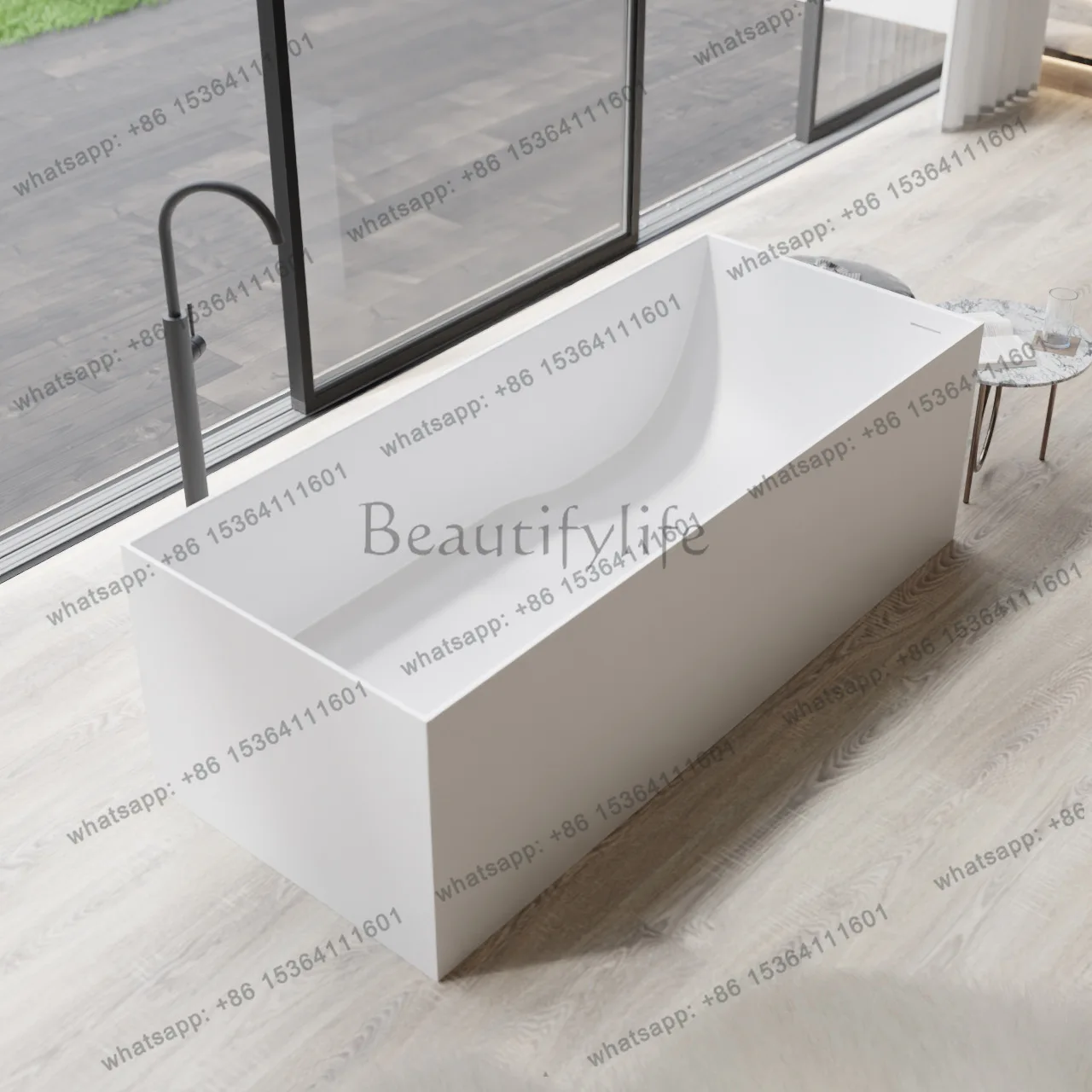 Polymer artificial stone square bathtub, independent integrated Qimei stone hotel bathtub