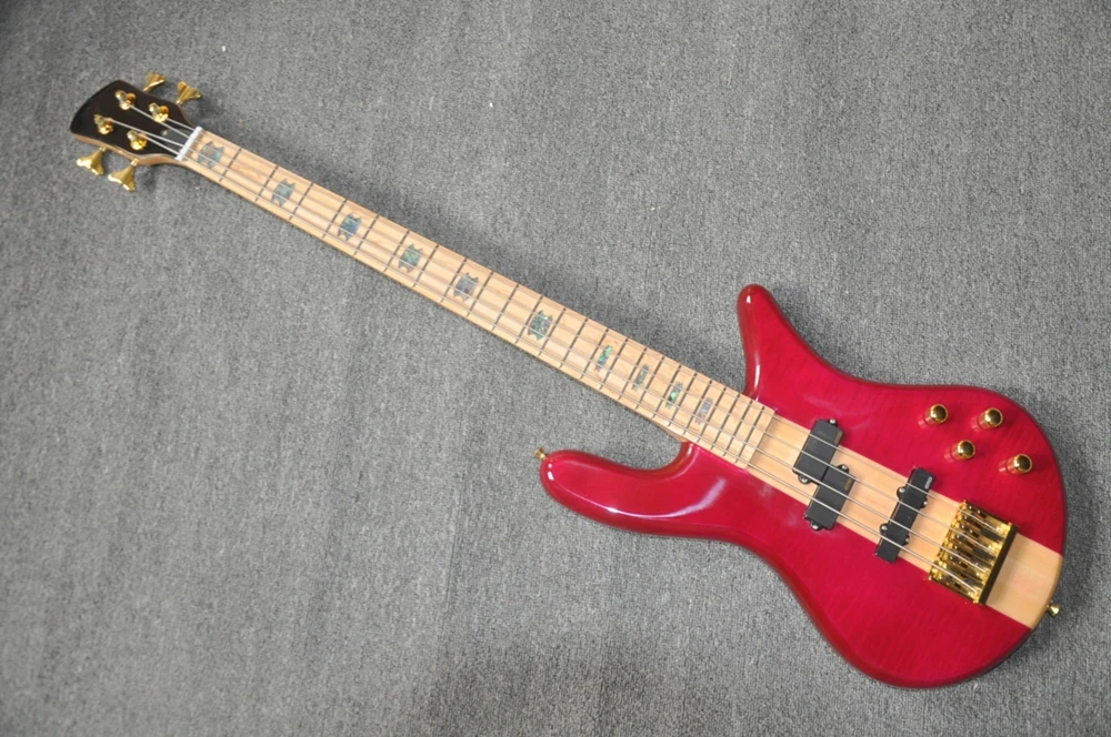 Pink 4 Strings Electric Bass Guitar with Neck Through Body, Gold Hardware, Provide Customized Service