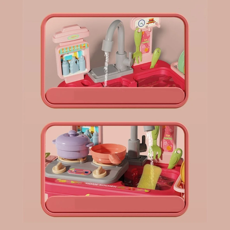 Kitchen Sink Toy Set Pretend Playset with Running Water Gift for Toddlers