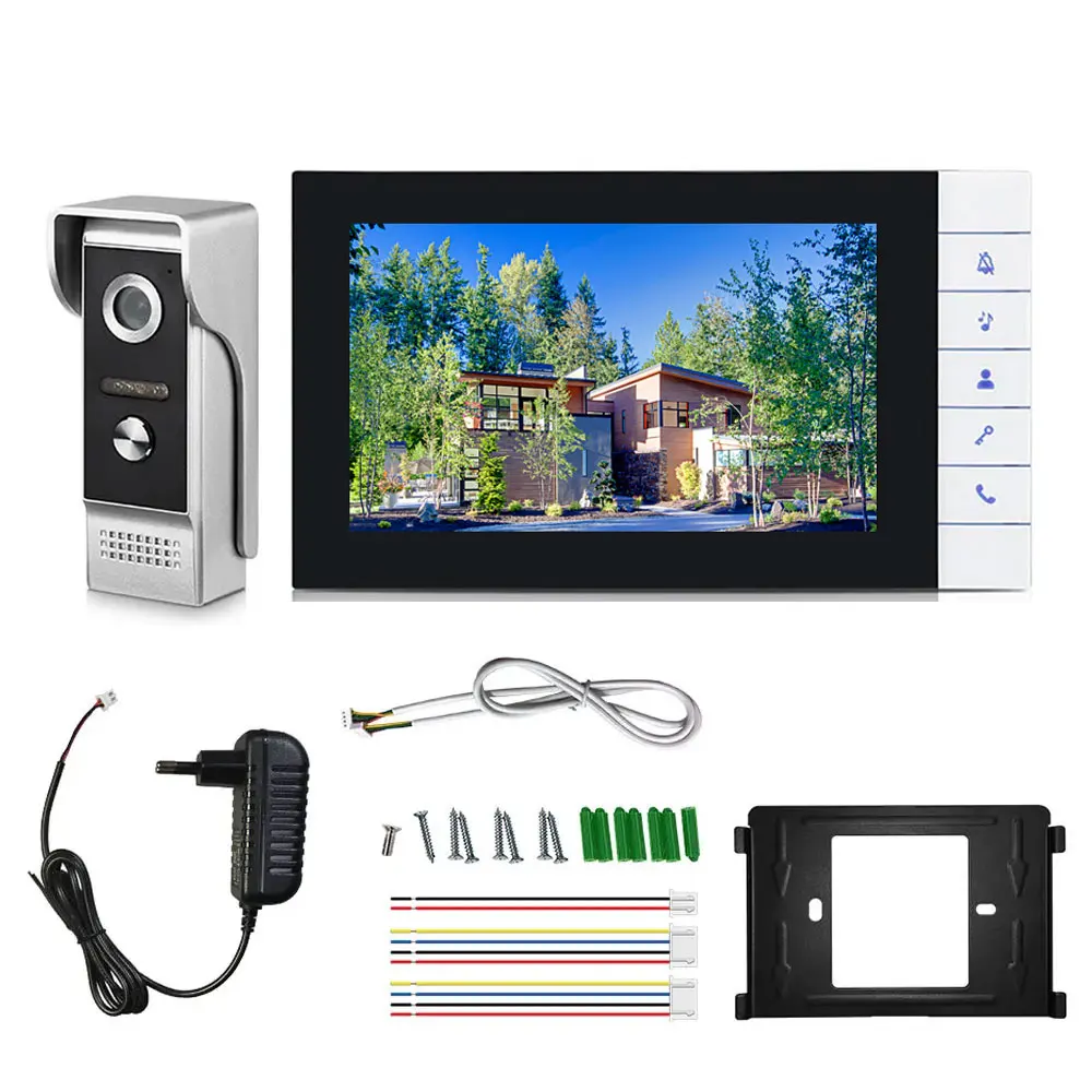 Wired Video Intercom System, 7 ", porta de entrada, campainha, monitor LCD, câmera IR, Kits para casa, Villa, apartamento, novo