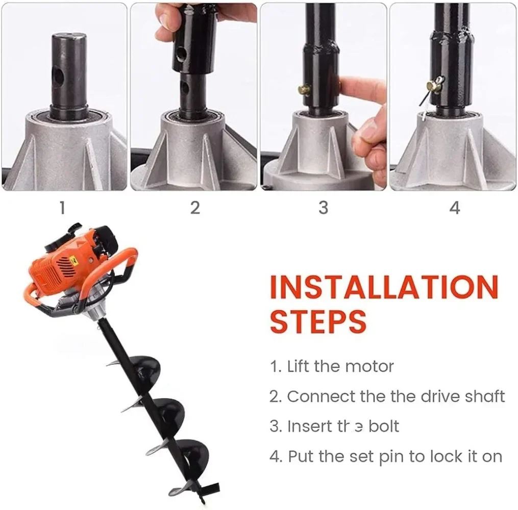 Imagem -05 - Gás Powered Post Hole Digger Terra Auger Drill Stroke Auger Bits Barra de Extensão para Cerca e Plantação 62cc