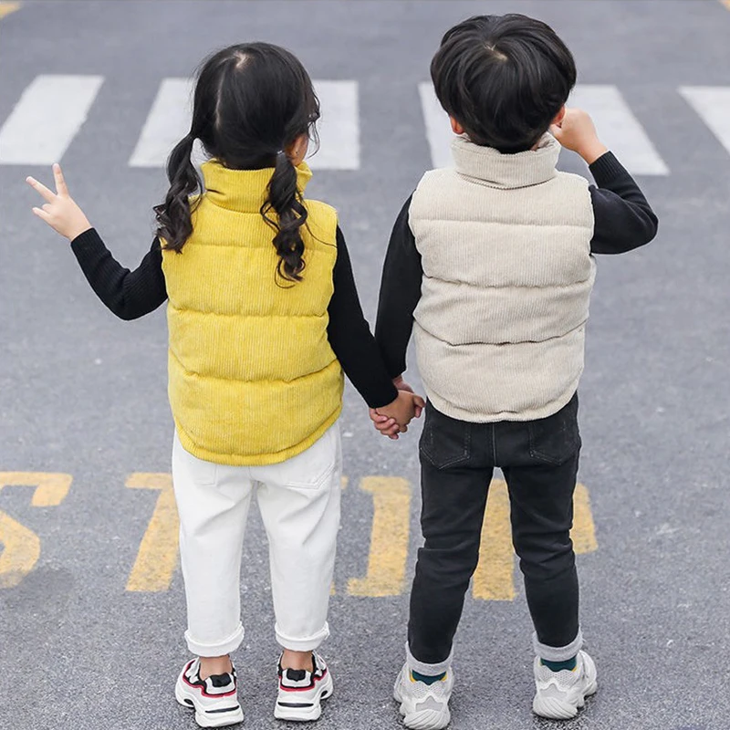 Kids Boys Girls Corduroy Vests Cotton Jackets Autumn Winter Baby Thick Warm Outerwear Children\'s Coat Casual Waistcoat Clothing