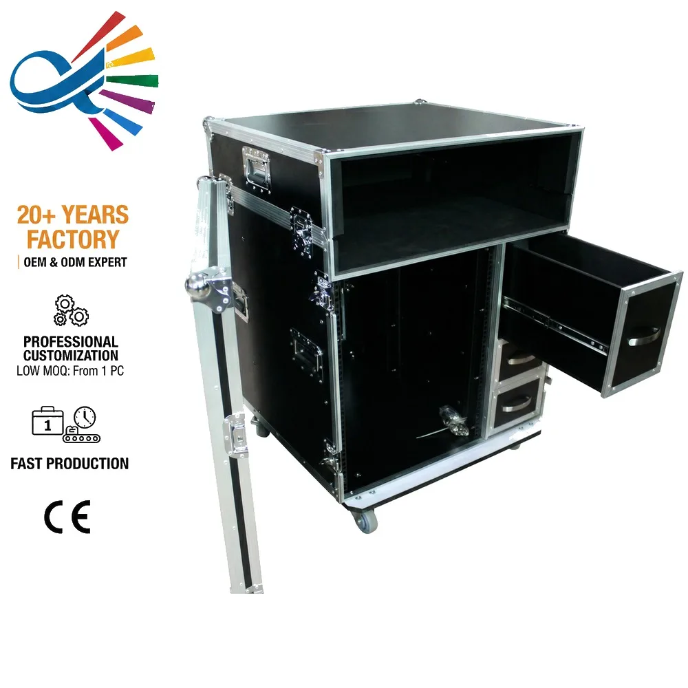 Workbox Tour Flight Case 3 Drawer Tech Road Box with Rack Space Waterproof Heavy Duty Casters for Stage Equipment Storage