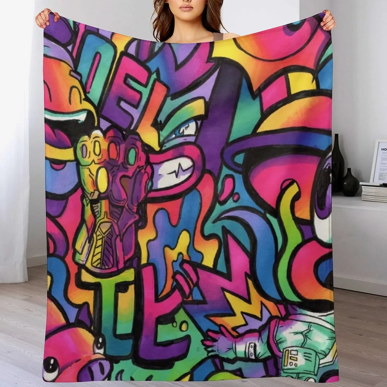 C H A M E L E O N // Manta decorativa Copic Marker Doodle, manta acogedora para primavera y otoño para sofá