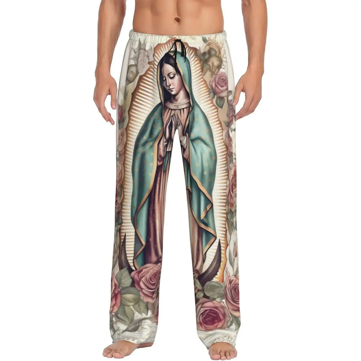 

Custom Virgin Mary Of Guadalupe Mexico Catholic Saint Pajama Pants Men Sleepwear Sleep Lounge Bottoms with Pockets