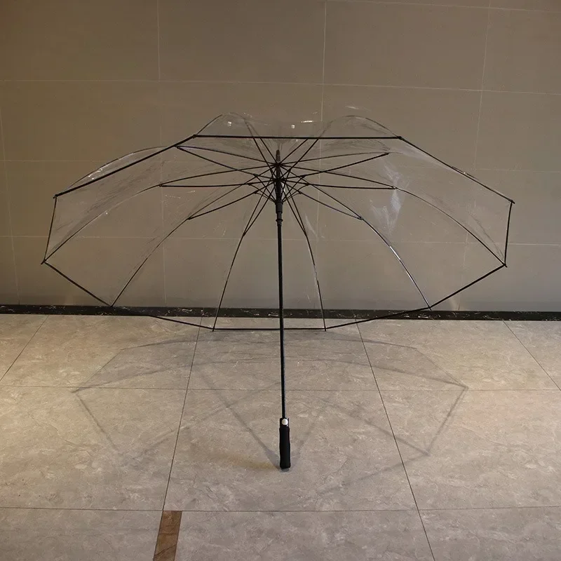 Large Long Handle Transparent Umbrella Thickened Windproof Special Rainstorm Umbrellas Modern Non-automatic Umbrella Household