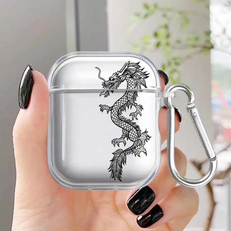 Case For Airpods 1 Pro3 Pro 4 2 Pro2 3 Clear Earphone Cases Cover Cool Dragon Pattern
