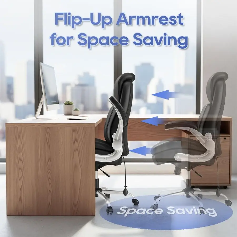 Chair Big and Tall High Back Executive Office Chair Ergonomic Home Computer Desk Chair with Padded Flipup Arms, Adjustable Lumba