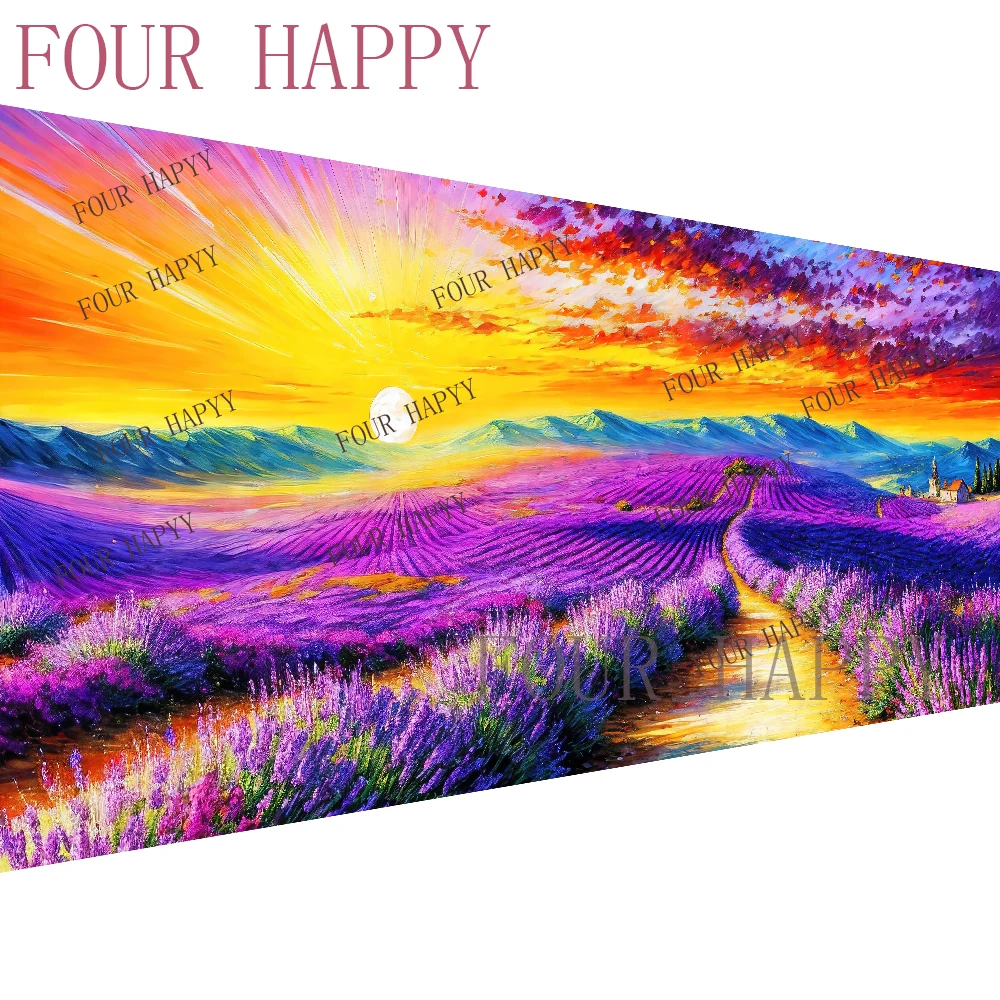 5D DIY Large Diamond Painting Cross Field Lavender Sunshine Landscape Wall Art, Full Round Drill, Embroidery Home Decor